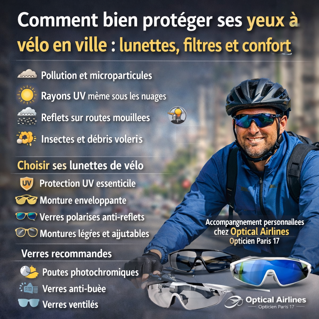 Comment bien protéger ses yeux à vélo en ville : lunettes, filtres et confort visuel